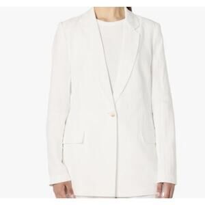 Women’s S The Drop Blake Long Blazer White Linen Holiday Career Academia Classic